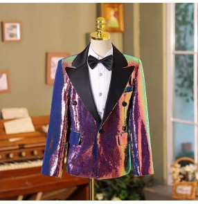 Boys colorful sequins shiny jazz dance blazers Wedding birthday party flower boys coat host singers choir pianist stage performance jackets